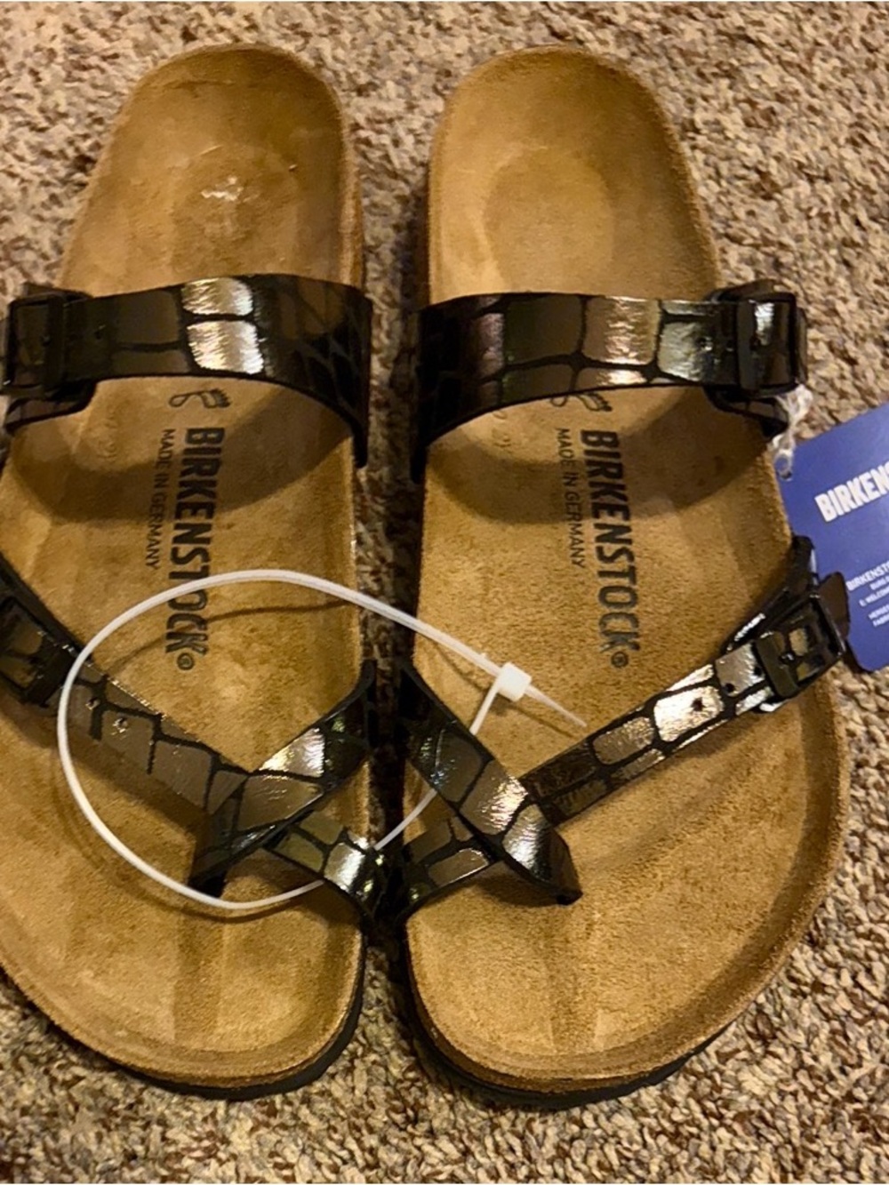 Birkenstock Black Metallic print Patent Leather Women's Sandals size 40 (9) BNWT